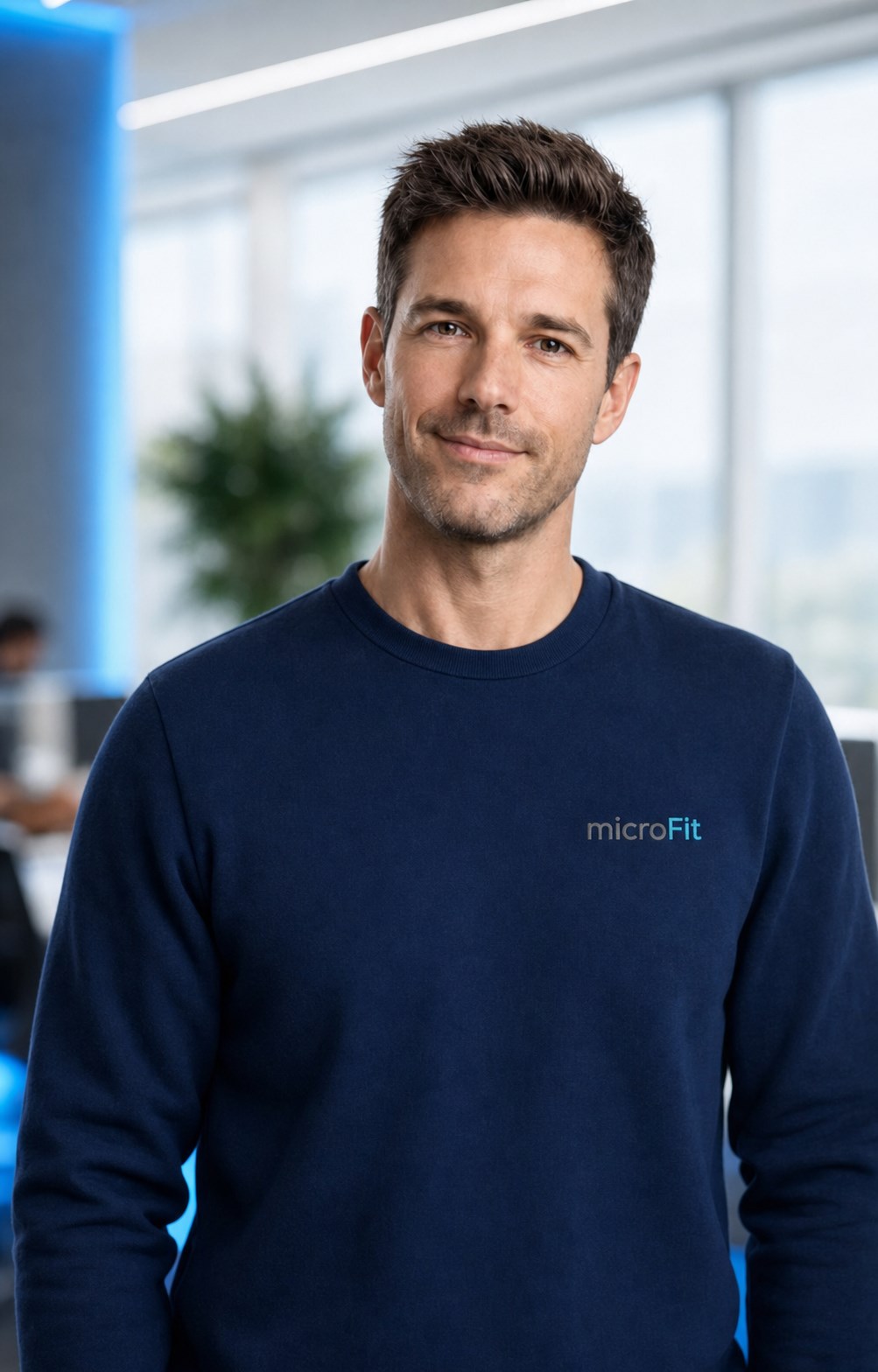 Tincho, el agente de MicroFit, en un entorno de oficina